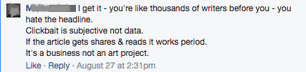 "You're like thousands of writer's before you - you hate the headline."